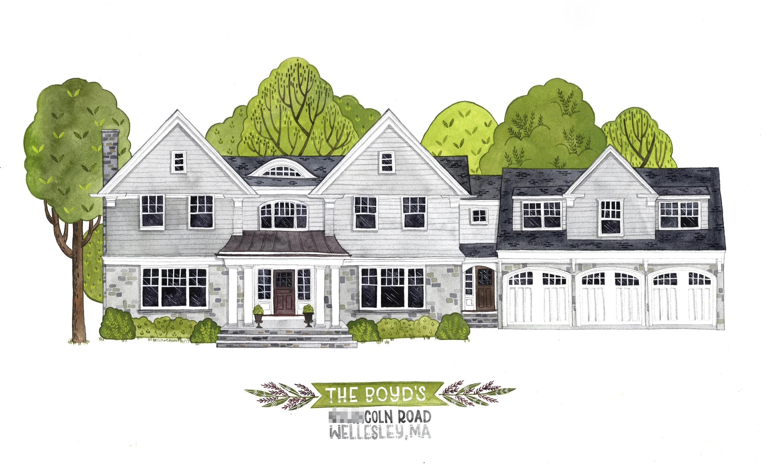 Becca Cahan Custom Watercolor House Portrait // BeccaCahan.com
