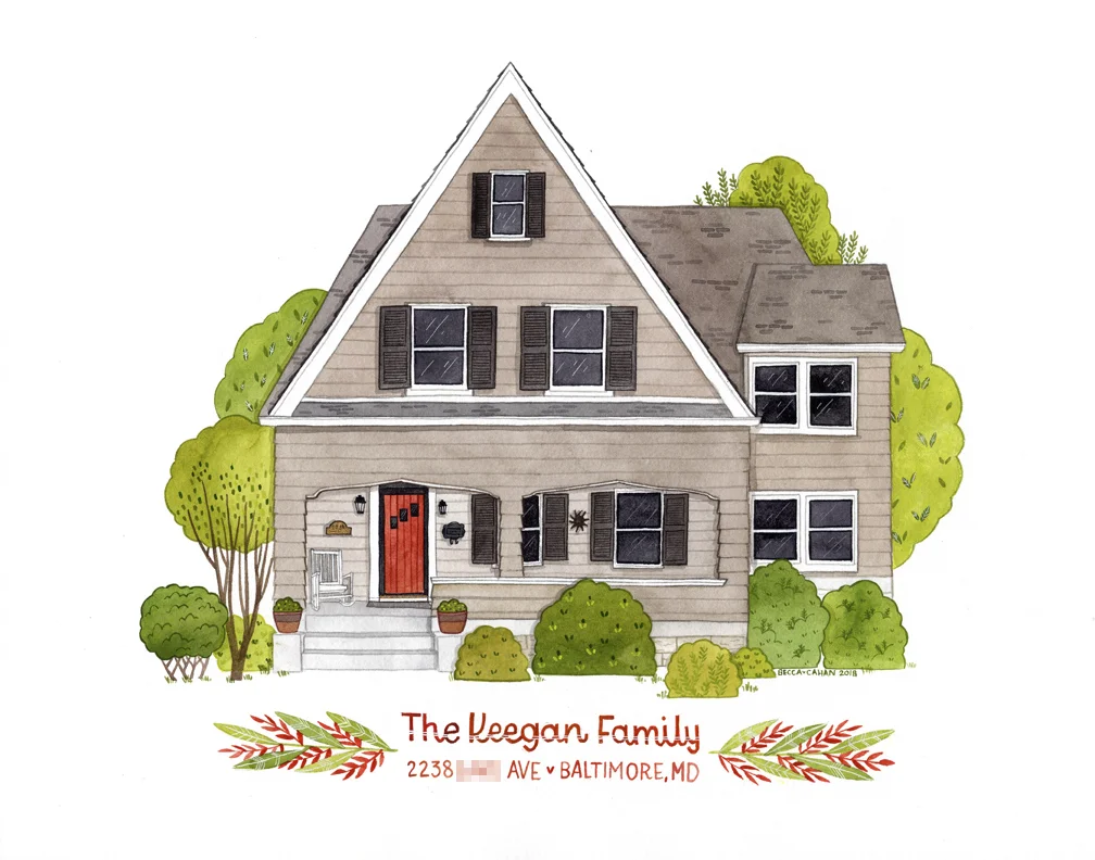 Becca Cahan Custom Watercolor House Portrait // BeccaCahan.com
