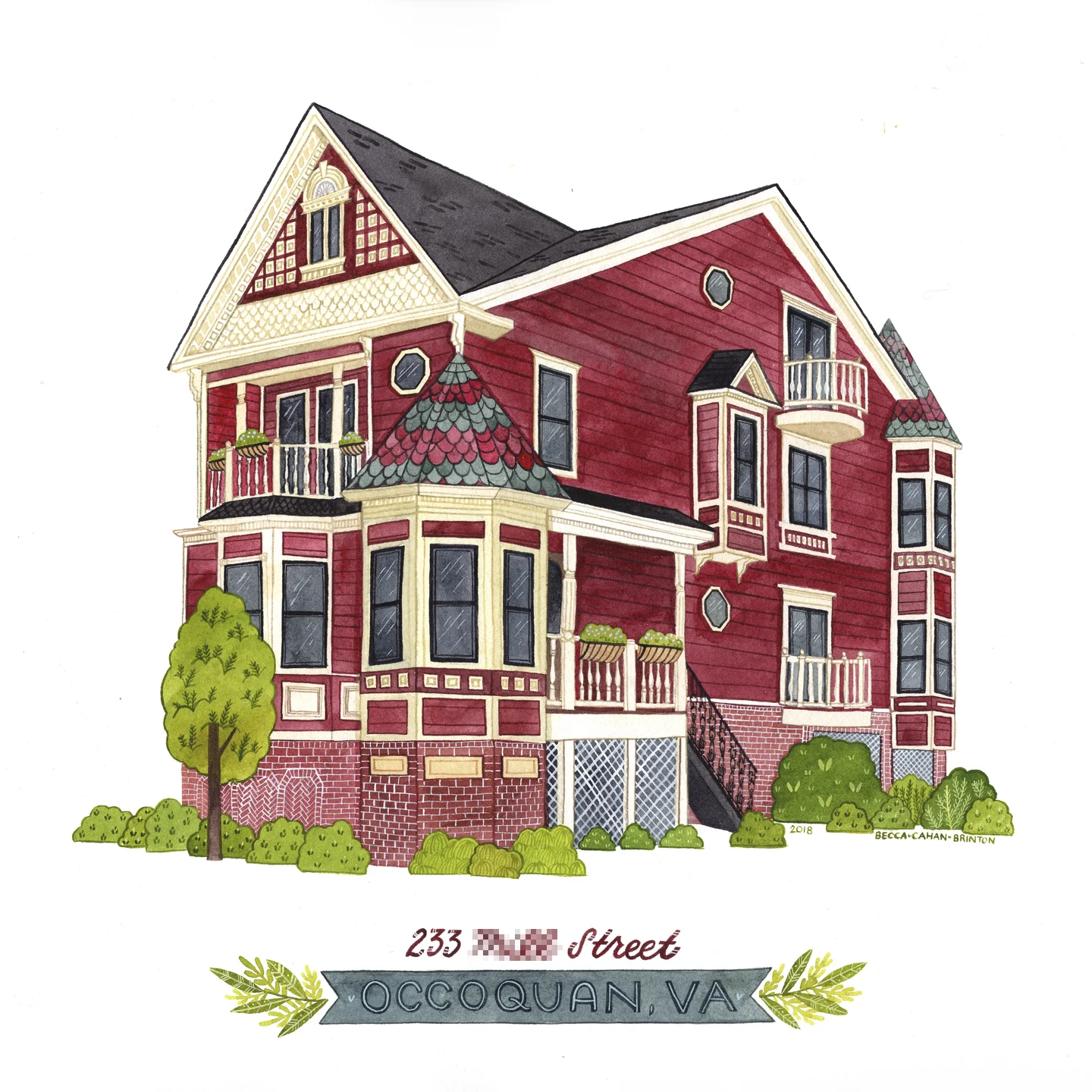 Becca Cahan Custom Watercolor House Portrait // BeccaCahan.com