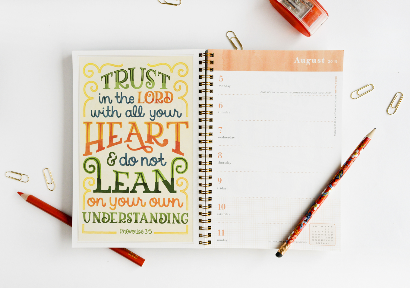  Becca Cahan Illustration X Workman Publishing Illustrated Bible Verse Engagement Calendar Planner 