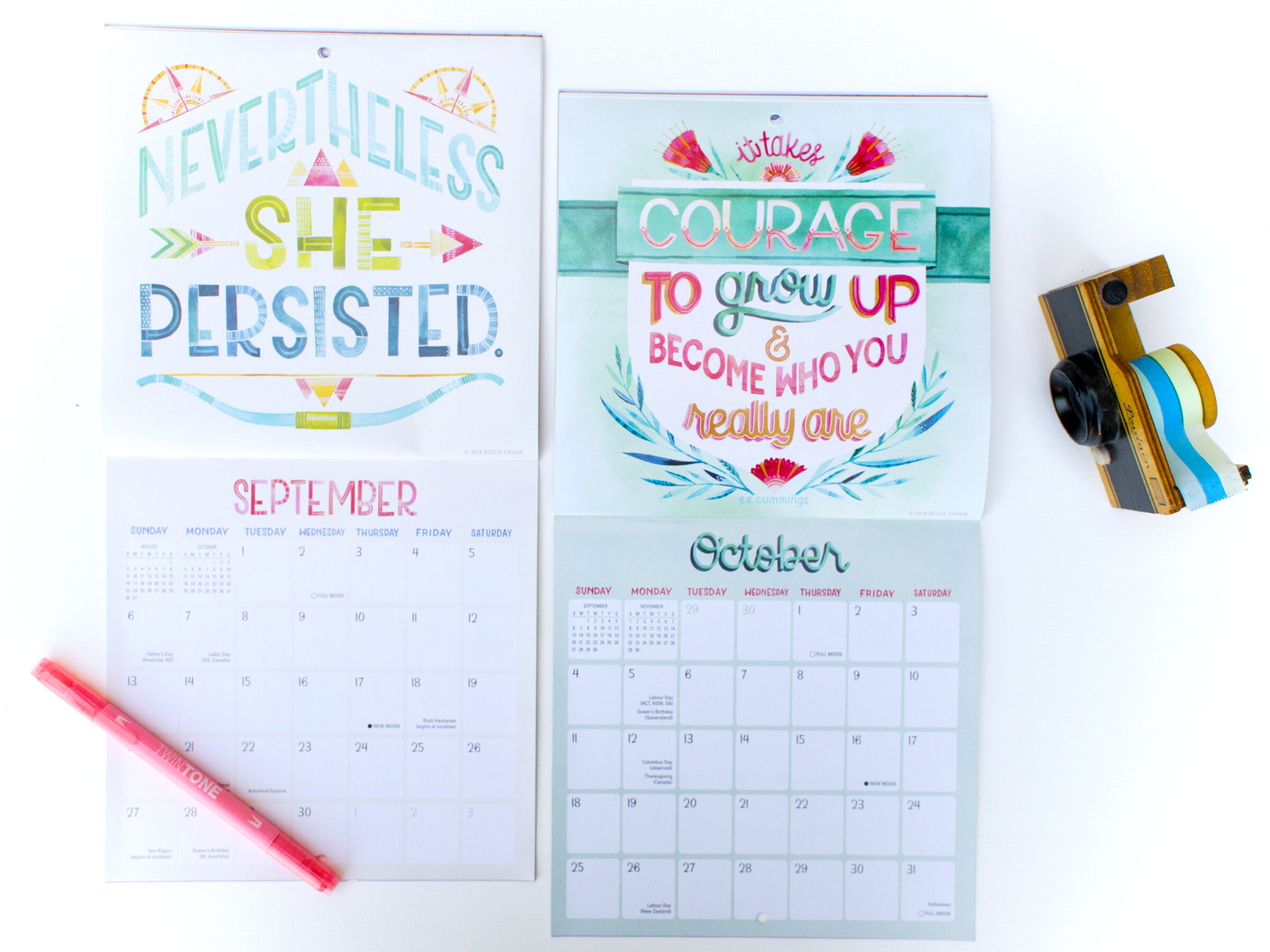 2020 Sellers Publishing "She Persisted" Mini Wall Calendar Illustrated by Becca Cahan