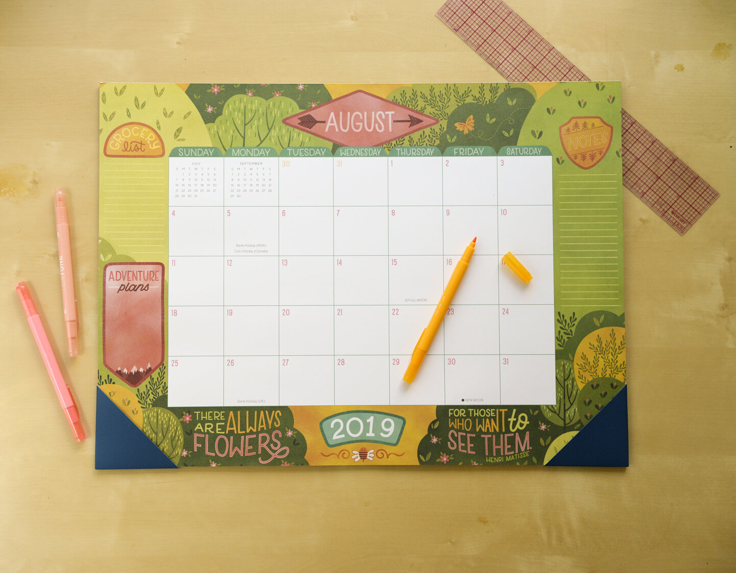 2019-2020 Sellers Publishing Illustrated Deskpad Calendar by Becca Cahan