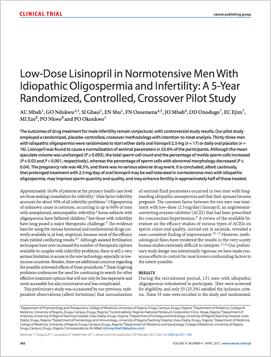Low-dose lisinopril in normotensive men with idiopathic oligospermia and infertility a 5-year randomized controlled crossover pilot study.png