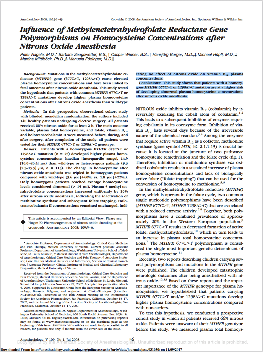 Influence of Methylenetetrahydrofolate Reductase Gene Polymorphisms on Homocysteine Concentrations after Nitrous Oxide Anesthesia.png