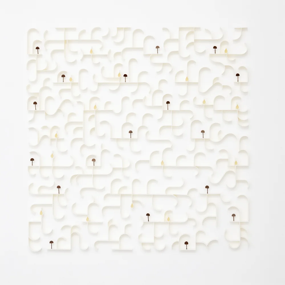 'The Language of Trees Verse VIII' Paper, Gum nuts, straw 44cm x 44cm Photography by Graeme Wienand