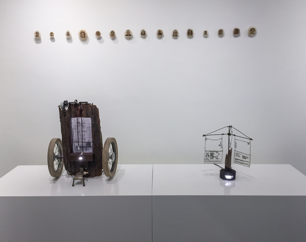 Leonardo Uribe's kinetic sculpture and self portraits made from hair. 