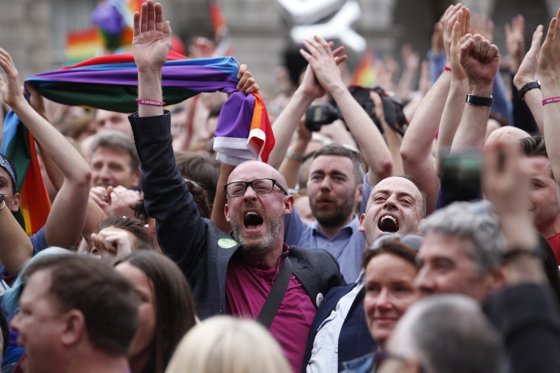 The crowd celebrating at Dublin Castle. Photo via AP. 