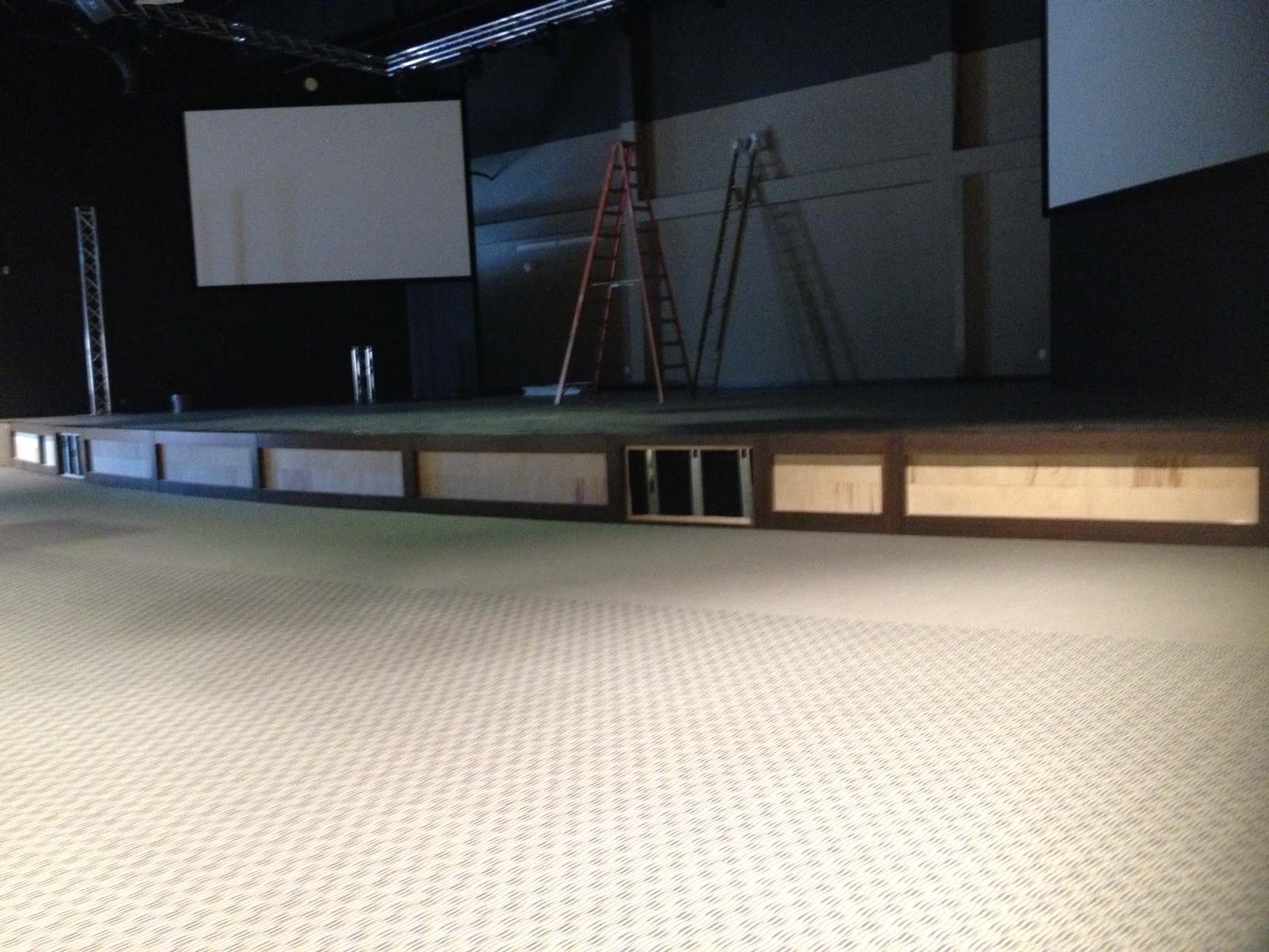 The worship center stage coming along nicely. There will be stacked ledge stone on the face of it soon.