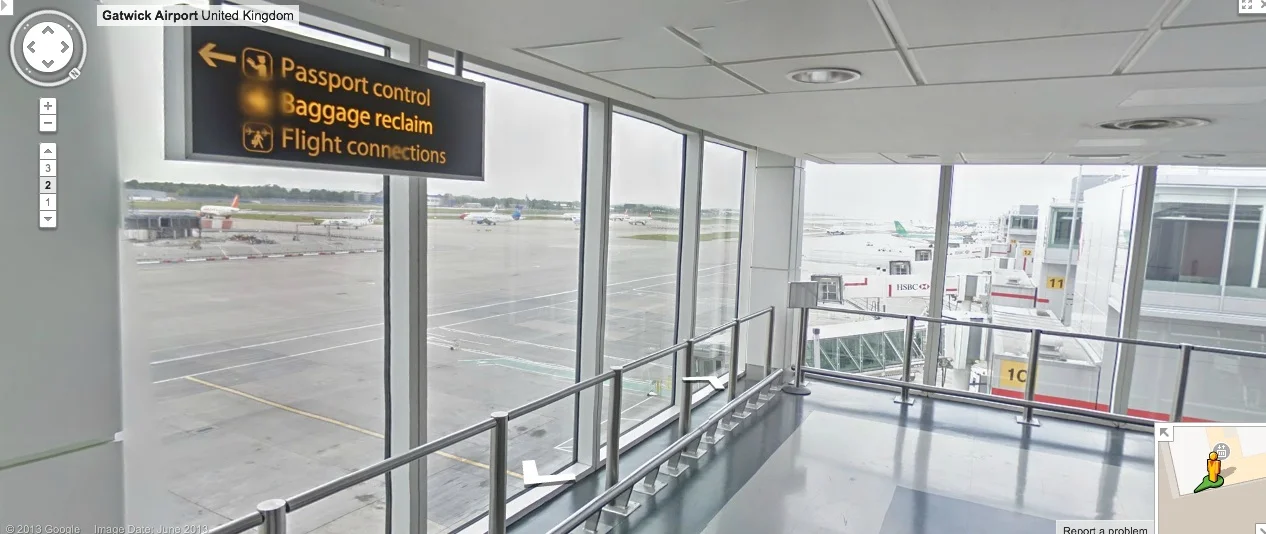 Inside one of London Gatwick's terminals with Google Street View
