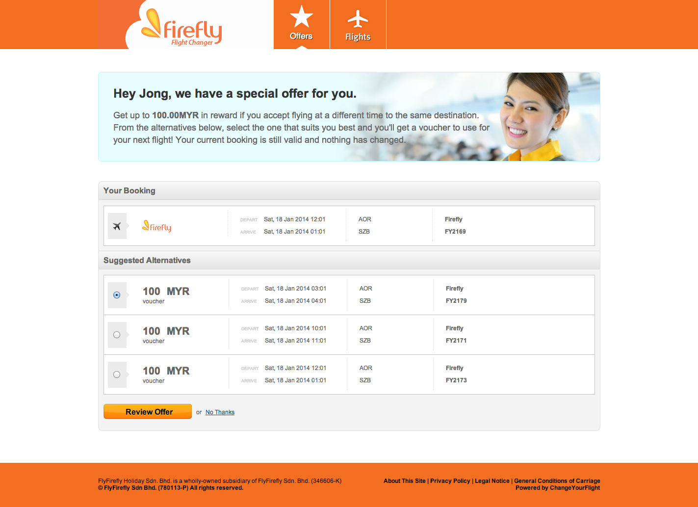 Passengers of Malaysian carrier Firefly are already using Changeyourflight's technology 