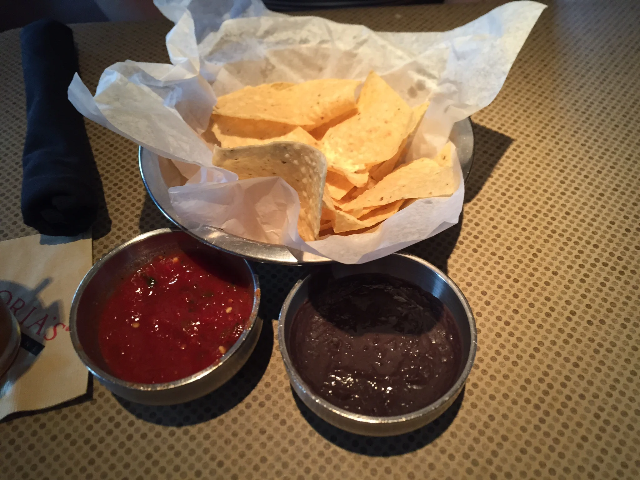 Chips, Salsa, and Refried Black Beans