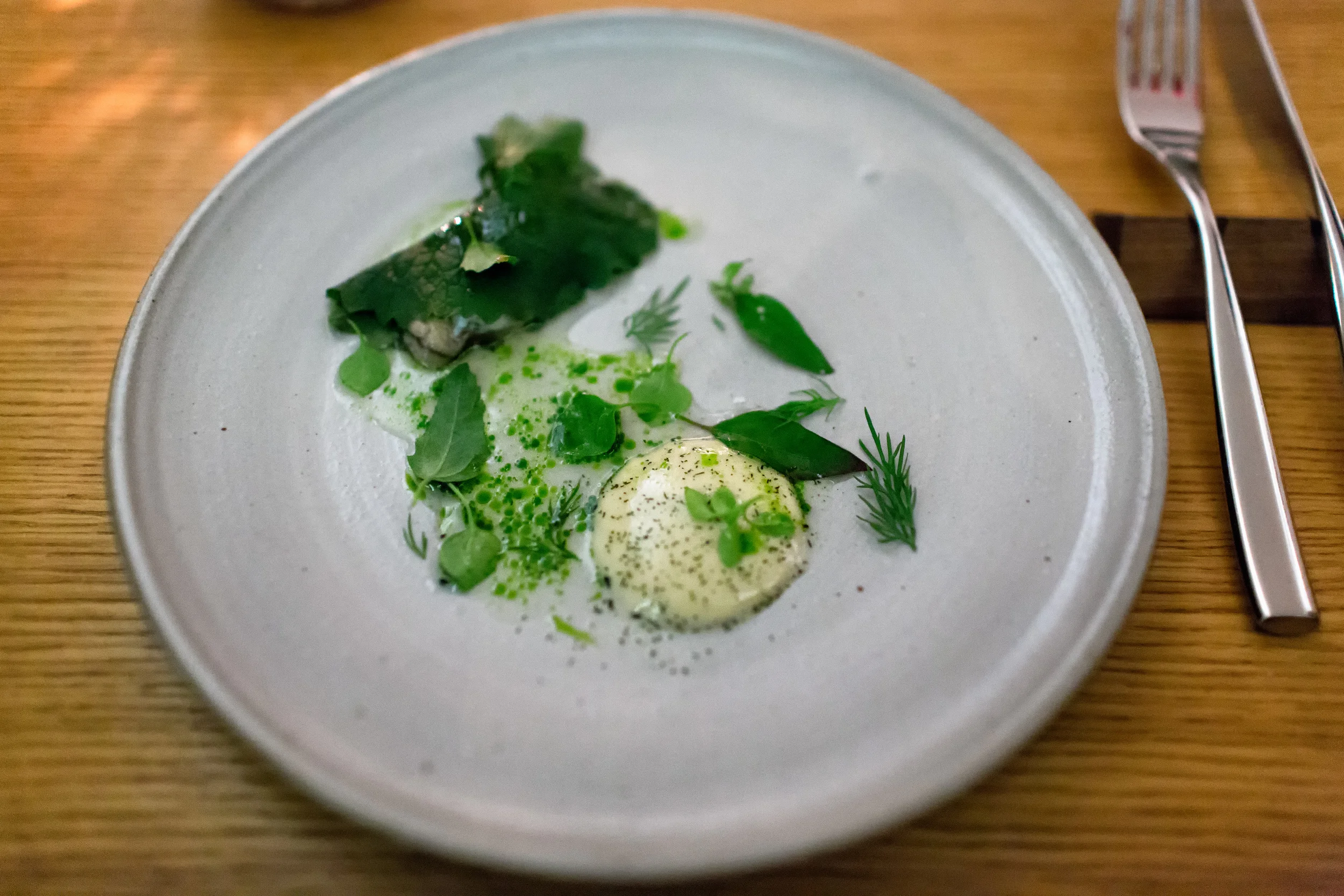 Oyster with Kohlrabi, Cream @ Aska (New York, New York).
