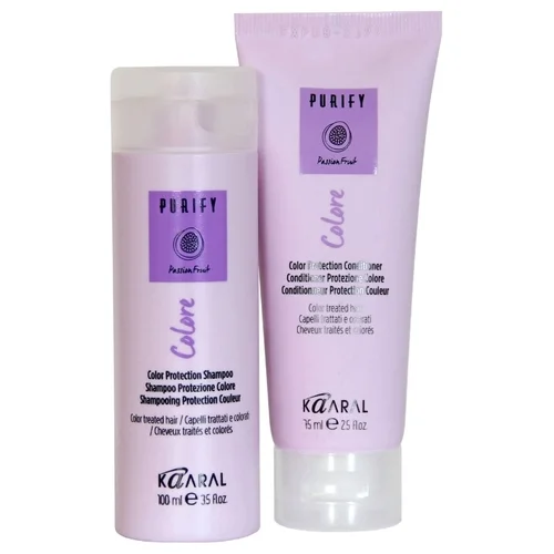 PURIFY COLORE PROTECTION SHAMPOO & CONDITIONER IDEAL FOR COLOURED TREATED HAIR Specifically formulated for coloured hair to help keep colour looking vibrant, radiant and beautiful. Deeply nourishing, pH balanced formula restores smoothness to hair cuticles, affected by high alkaline in hair colour, to enhance colour clarity. Blackberry vinegar acts as a powerful anti-oxidant, which helps fight free radicals, for long-lasting radiance. Includes passionfruit and rice bran oil. No mineral oils, paraben-free, and gluten-free.