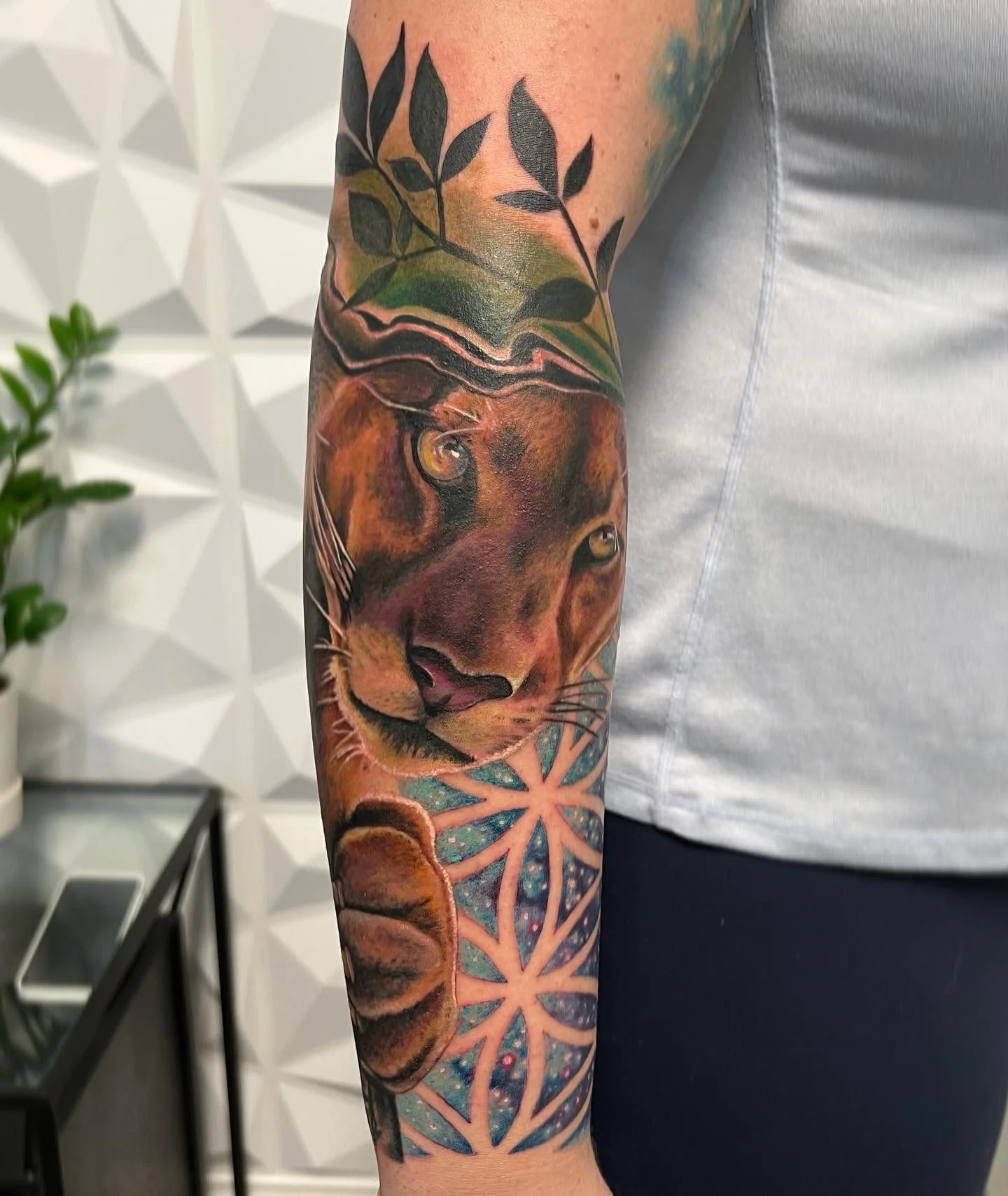 custom color full sleeve tattoo with nature detail, Austin by Andrew Matela