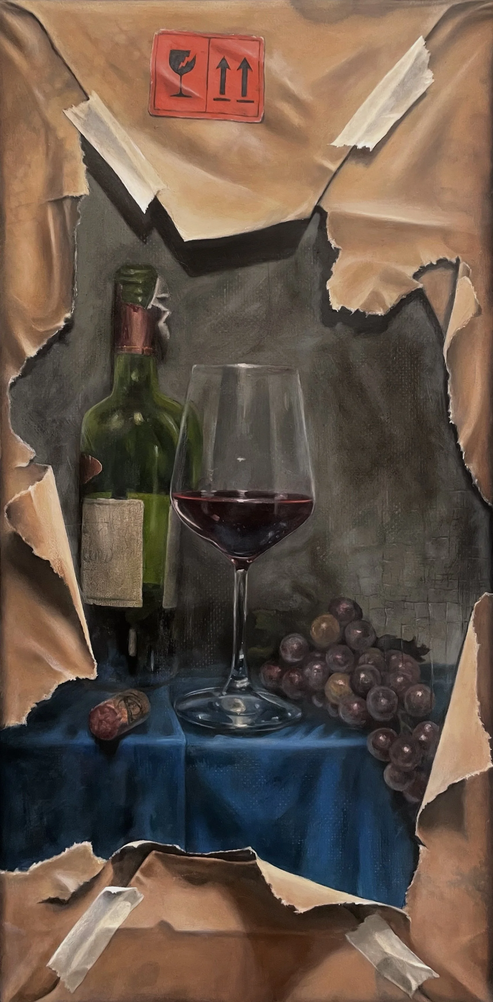 trompe l'oeil fragile wine still life painting by Andrew Matela Austin