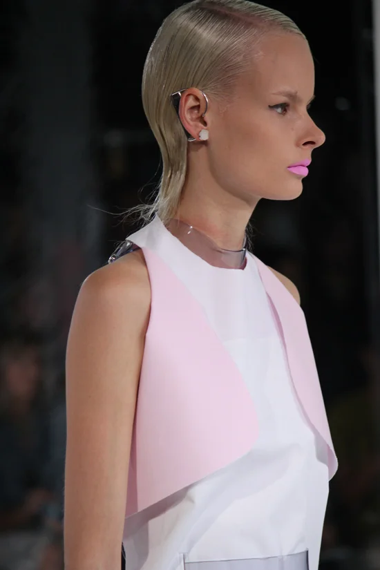 Futuristic pastels and plastic harnesses at Prabal Gurung Spring 2014 . 