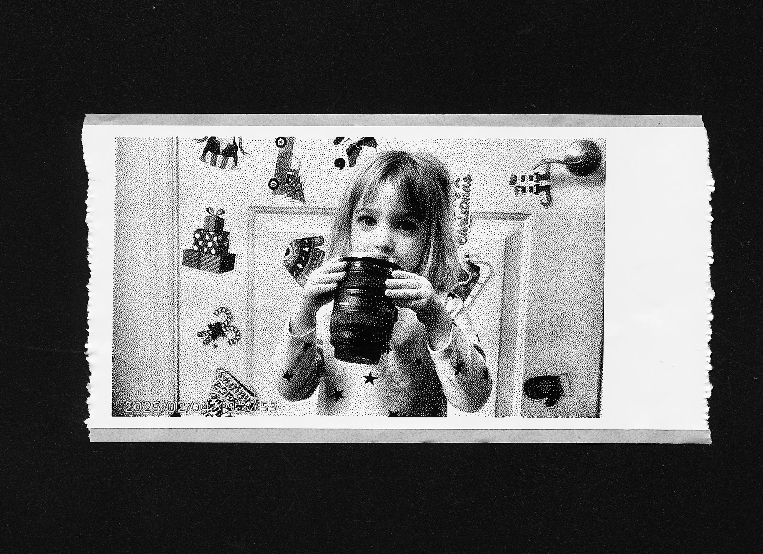 Thermal Print Child Portrait Drinking Tea Black And White Write Lighting.jpg