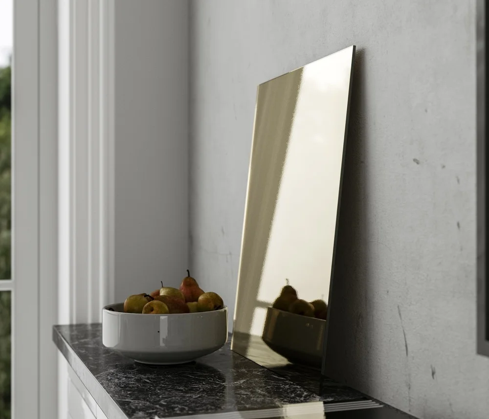 Side photo of gold mirror swatch by Color & Mirror