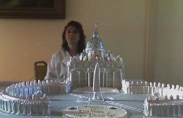 Leslie on delivery at the Vatican Embassy for the Pope's birthday celebration. He love's chocolate cake!