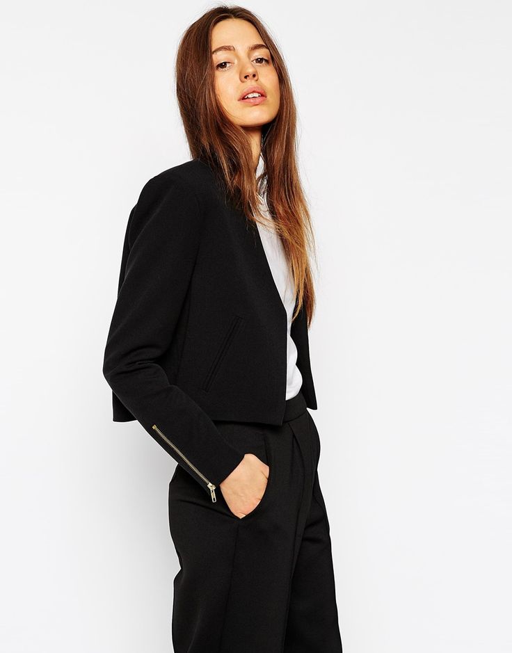 Cropped Twill Blazer with Zips