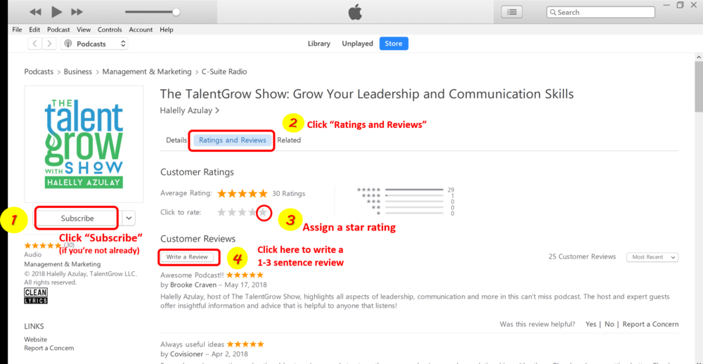 4 Easy Steps To Rate And Review A Podcast On Apple Podcasts Formerly Itunes Talentgrow Llc Leadership Development Workplace Communication Workshops Team Building Facilitation And Speaking