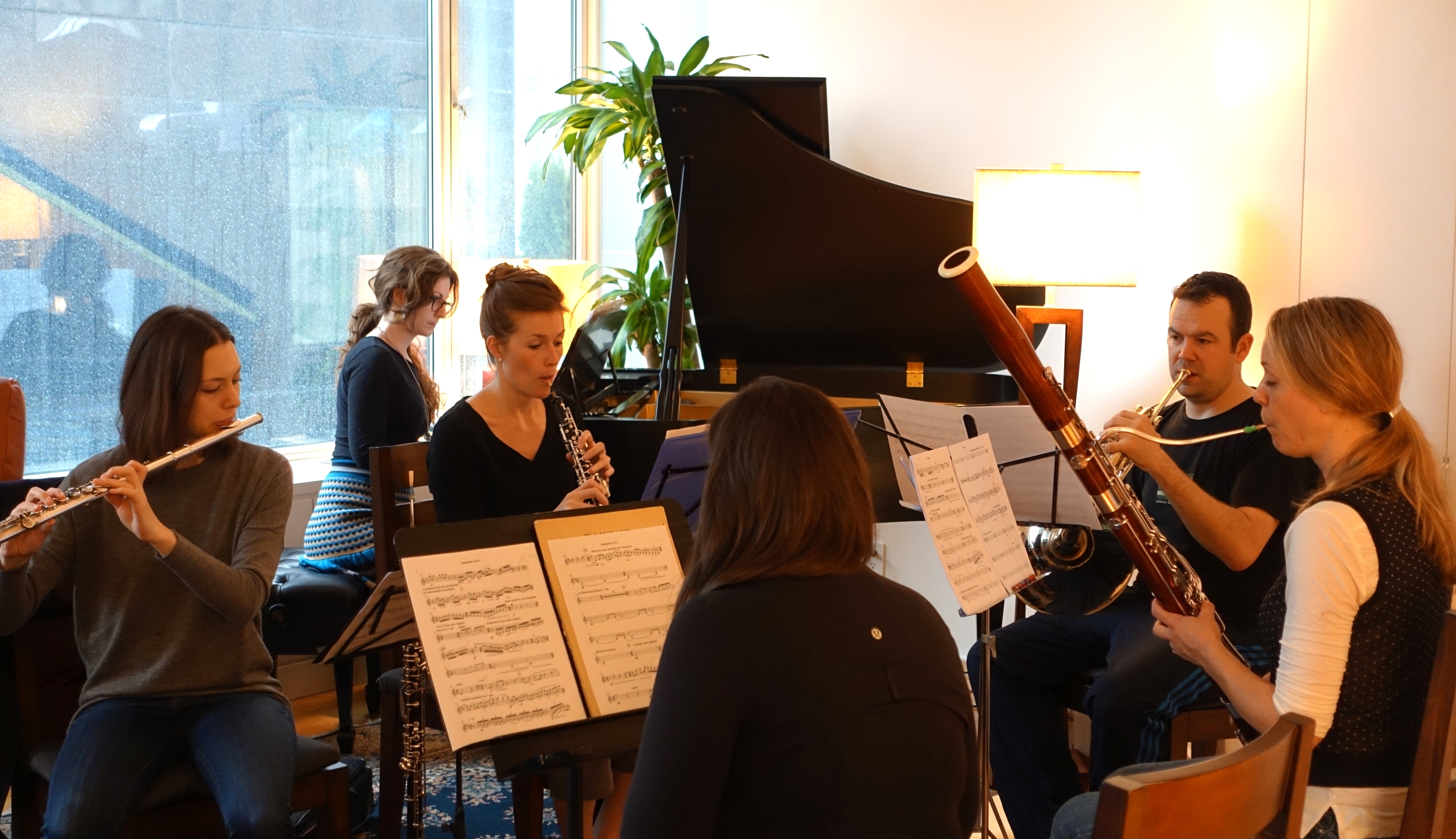 decruck's piano sextet featuring reeds amis with matthew aubin (horn), whitney gardner (piano), and anna urrey (flute)