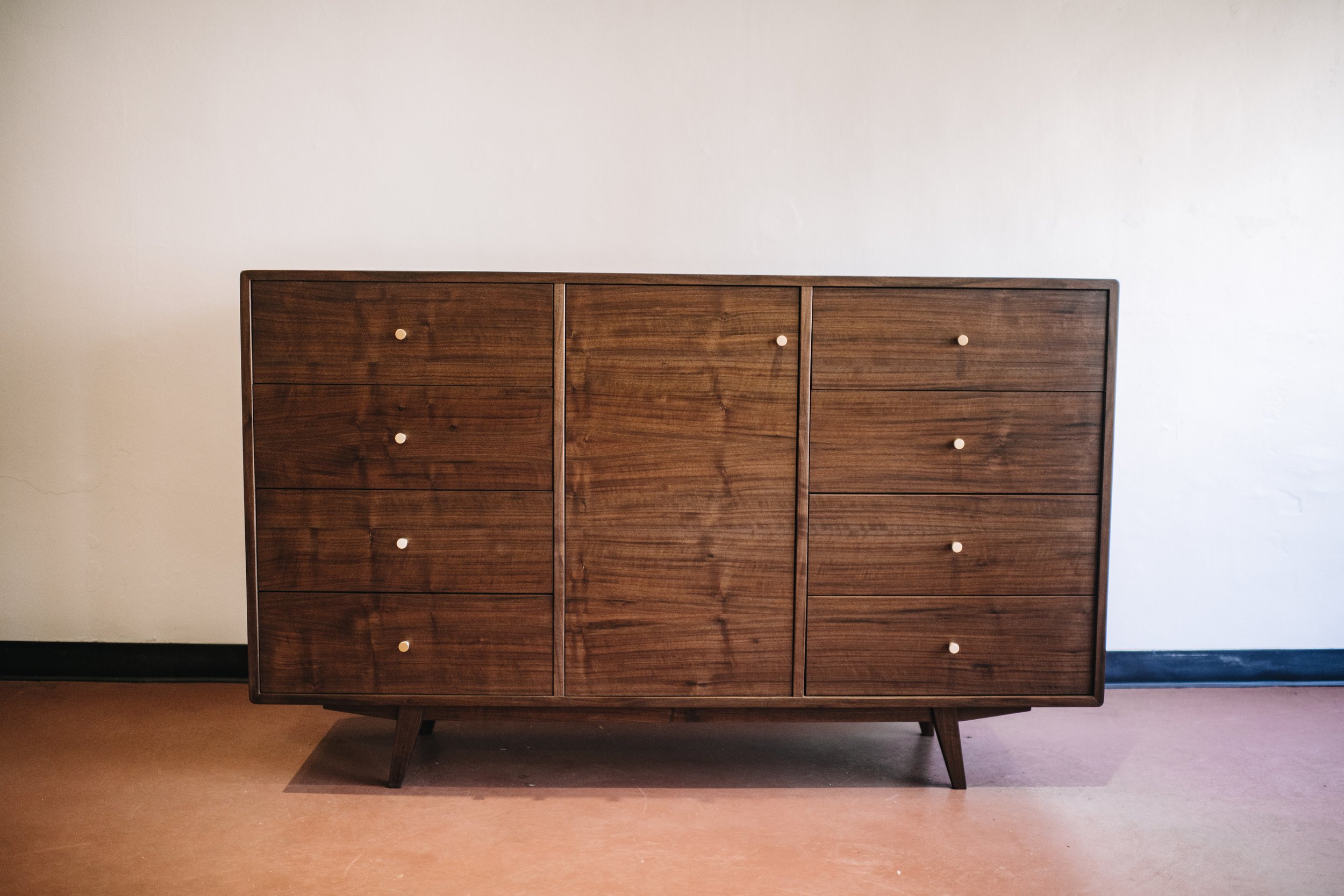 Office Credenza in Walnut and Brass
