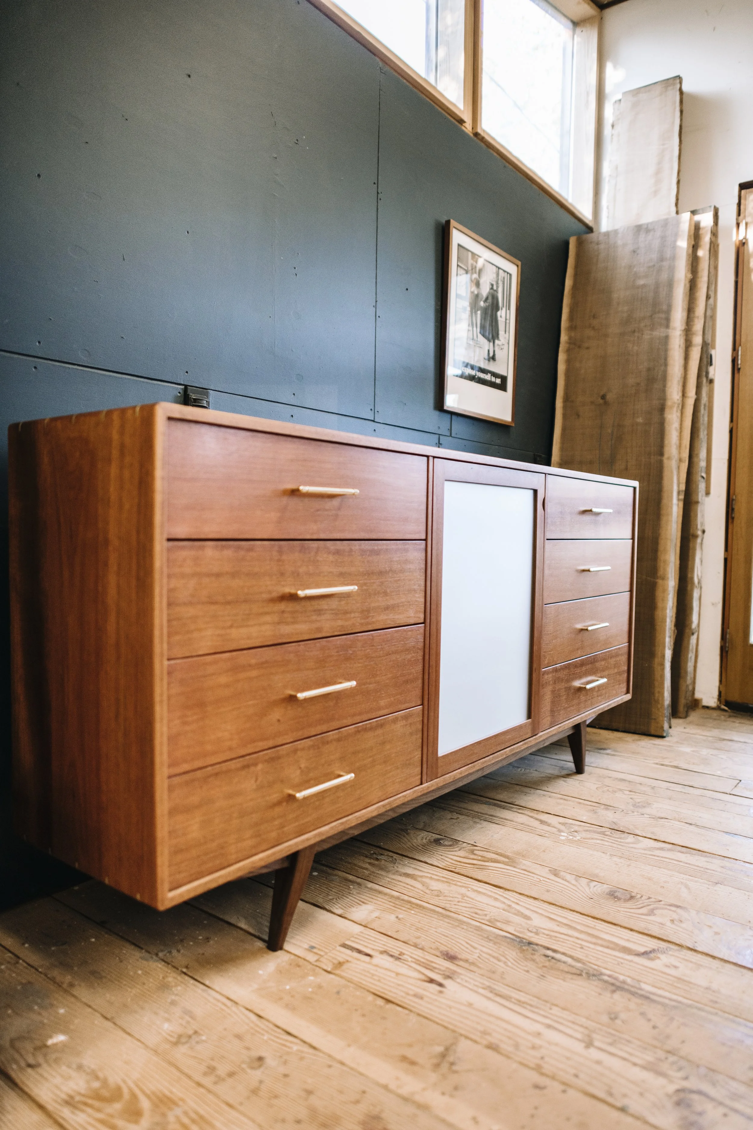 Credenza in Jatoba with Walnut and Brass Accents