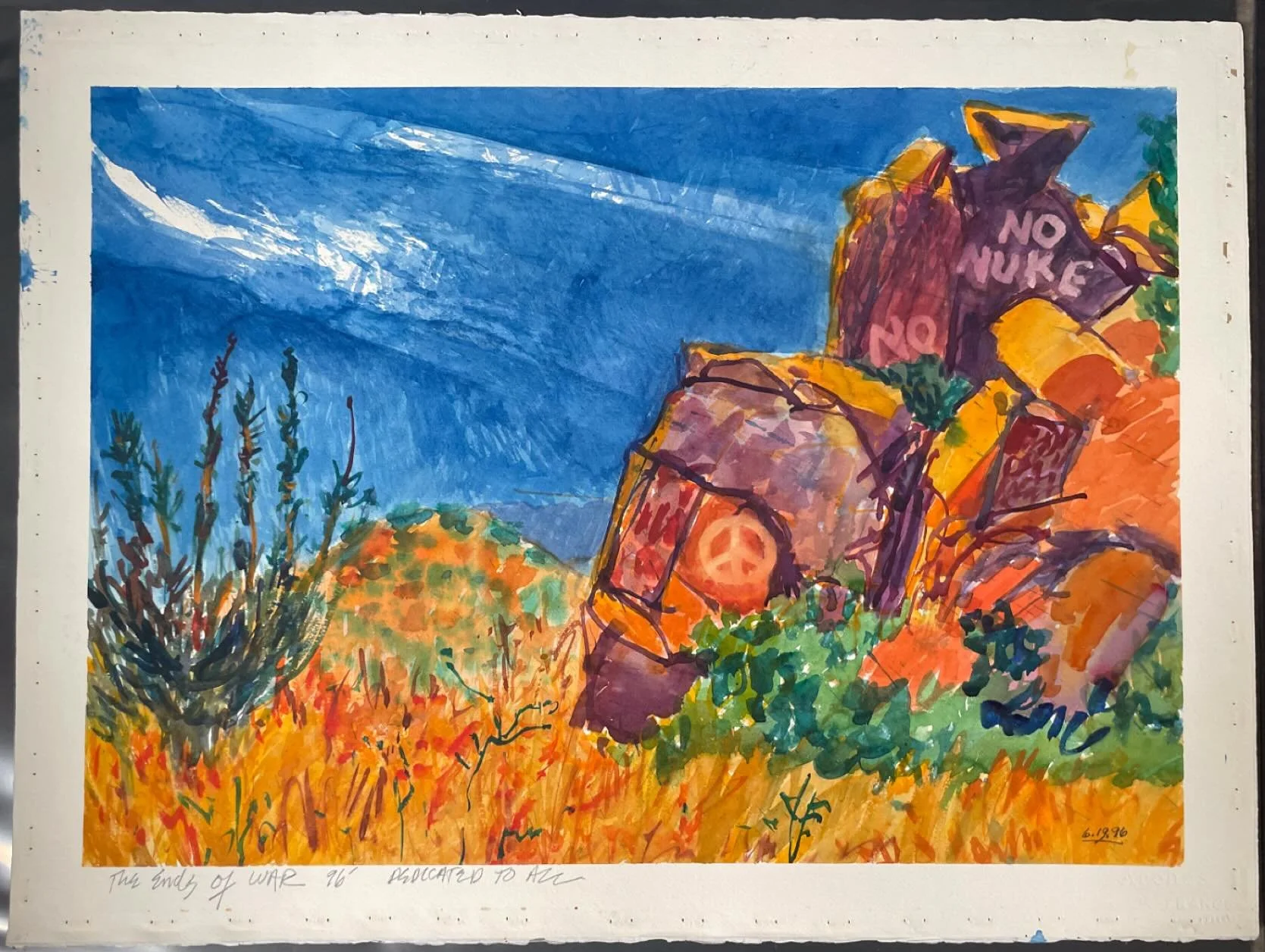 &ldquo;The Ends of War- Dedicated to All&rdquo; Beauty Everyday. En plein air watercolor painting. Painted on site. Santa Susana Mountains, California. 33&rdquo;x 22&rdquo; June 18, 1996

See a painting you&rsquo;ve fallen in love with? Inquiries? Co