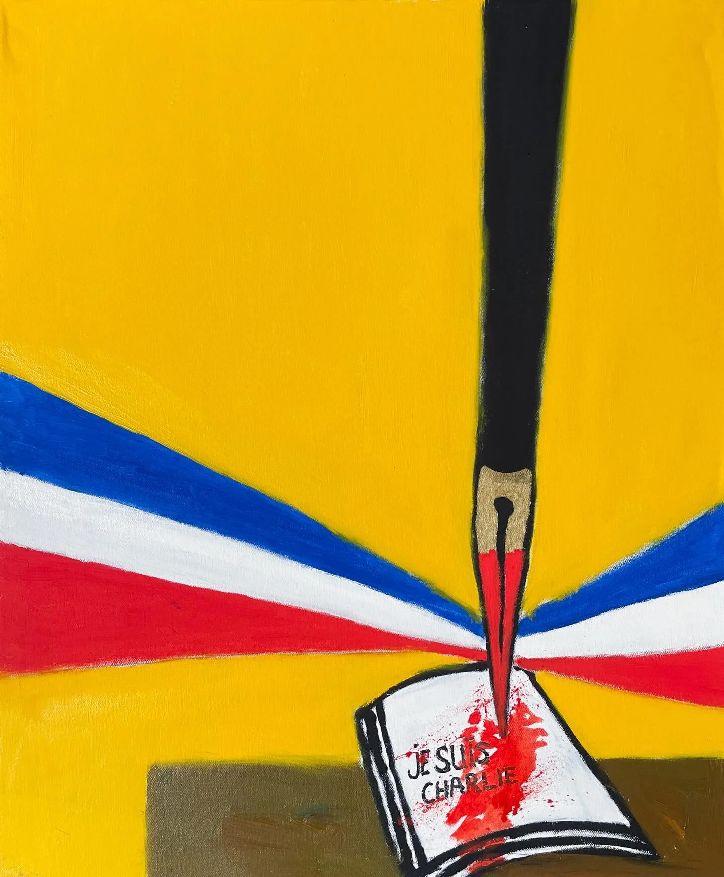 Honoring the 11th anniversary of Charlie Hebdo today. Images are powerful. My father painted this at the time in 2015. So many of his paintings are political, painting nature to preserve it and bring awareness is a political act, but this one 
feels 