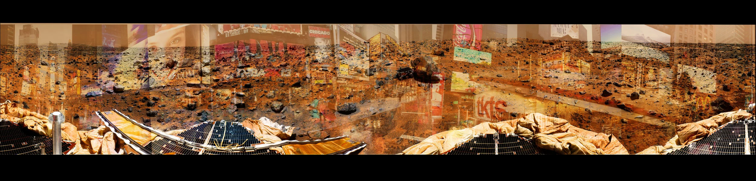 This was where the image first started. It was more of a visual experimentation, fading in and out the lifestyle we lead with advertisements, bustling streets, and people in a hurry. Under the image was photos from the mars rover.&nbsp;