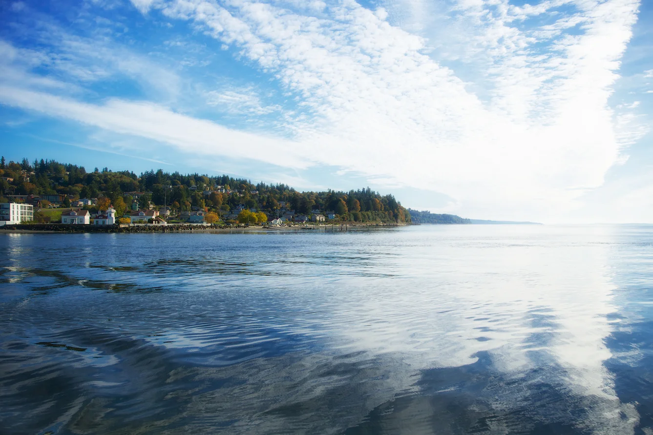 Looking back at Mukilteo, from the ferry heading toward Clinton, Washington... 