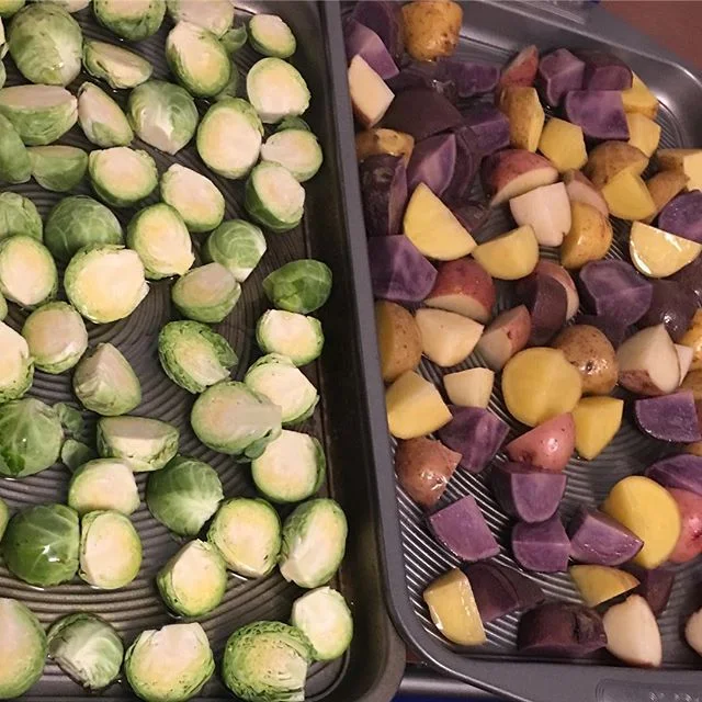 Quite pleased with @wanderluft87 &lsquo;s and my all-farmers market dinner last night - celery root &amp; parsnip pur&eacute;e, roasted Brussels Sprouts and potatoes, and pork chops with saut&eacute;ed leeks. Would eat again.