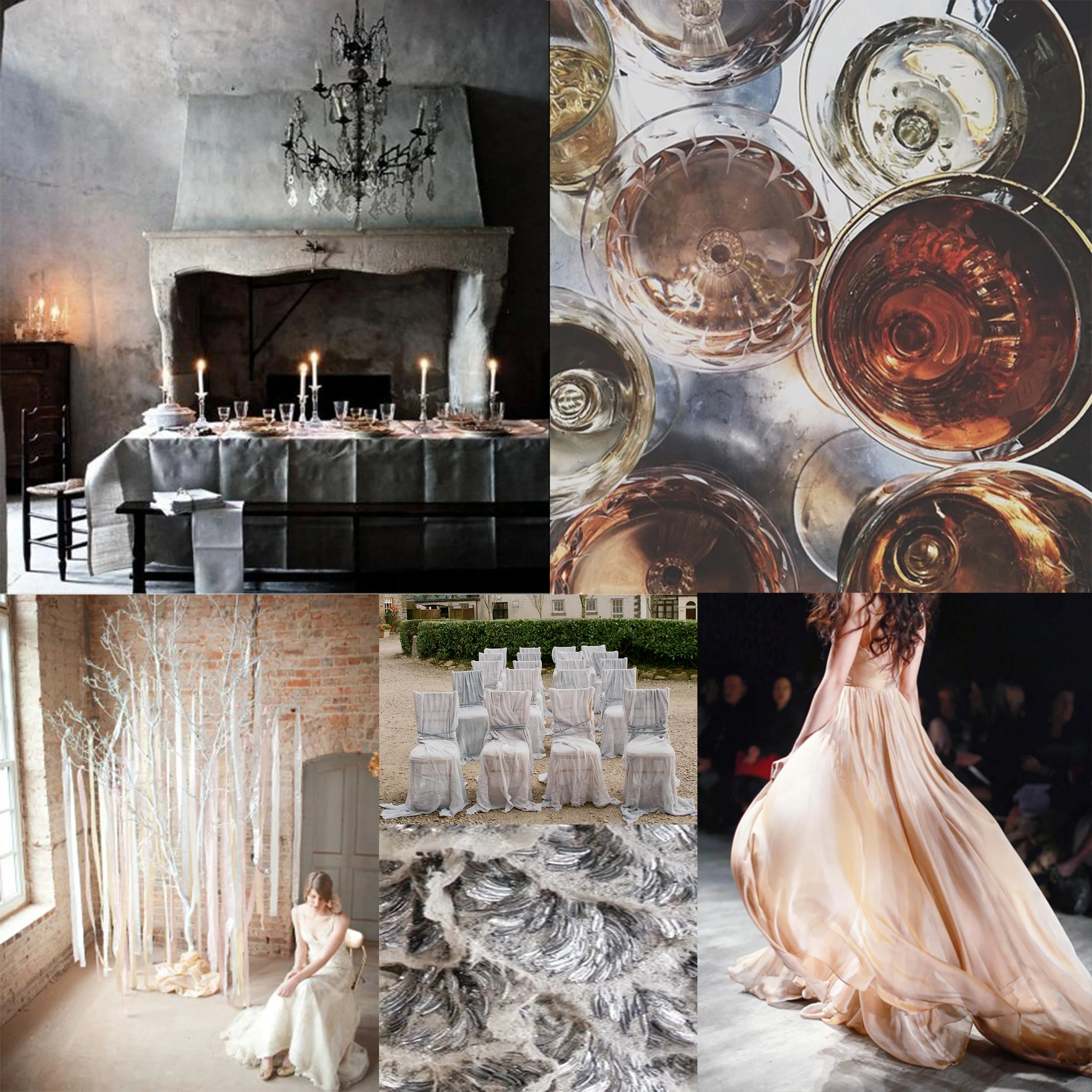 Photo Credits: Dinner Party, Filled Glasses , Leanne Marshall , Fabric Chairs , Silver Detail , Fabric wrapped Tree