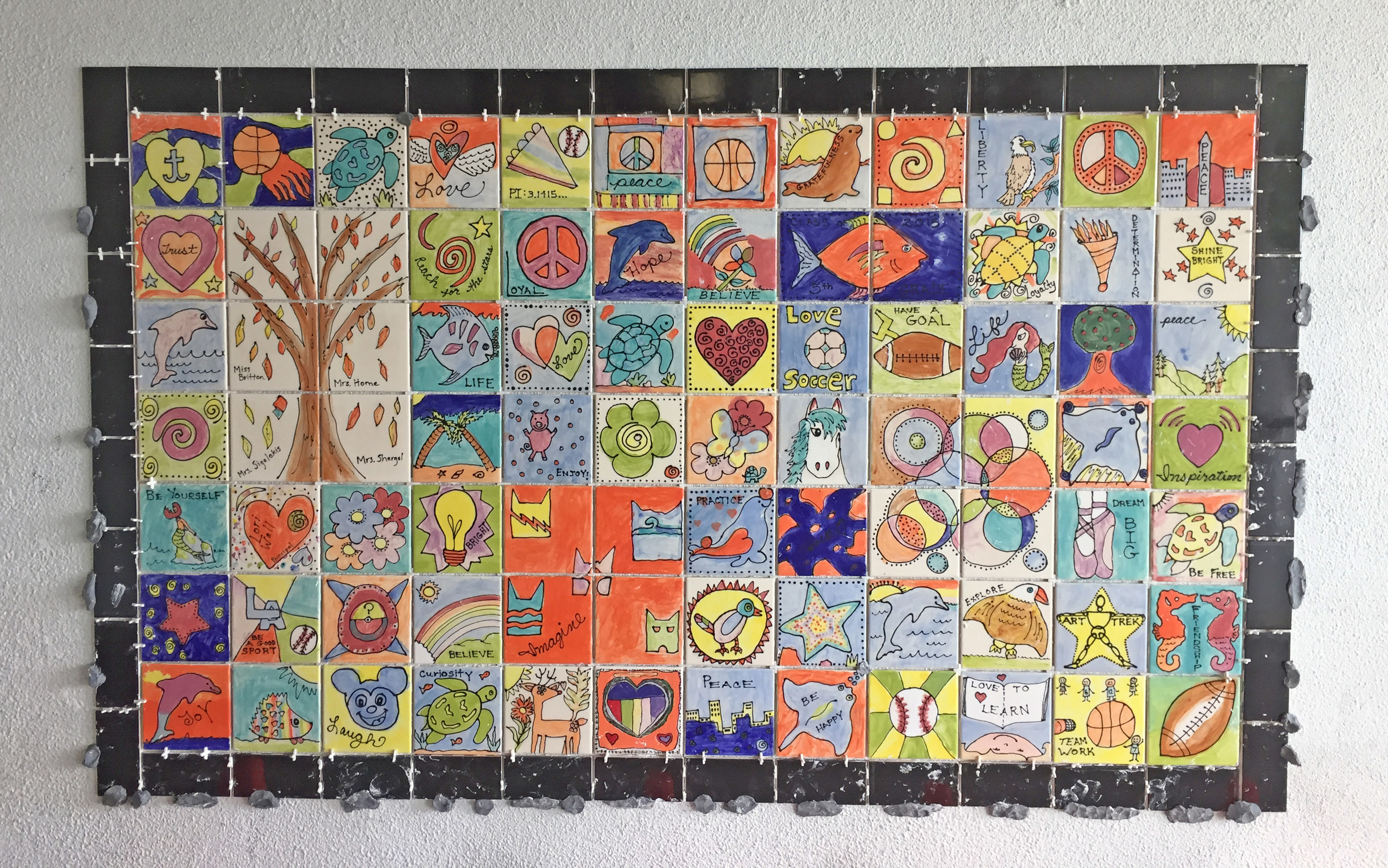 The Ladera Elementary 2015 - 5th Grade Class Character Wall is up and ready to be grouted!