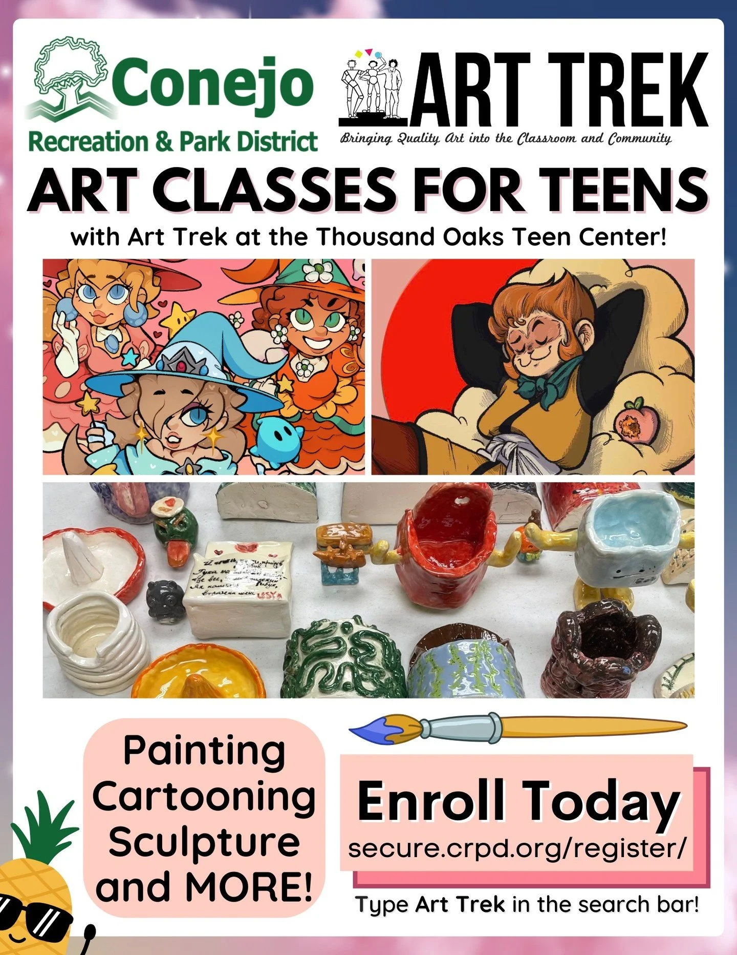 Art classes at the Thousand Oaks Teen Center begin next week! Register for Sculpture and Ceramics on Thursdays, beginning November 6th. We also offer Anime-Style Drawing on Mondays, starting November 10th. 

Visit crpd.org to register for the classes