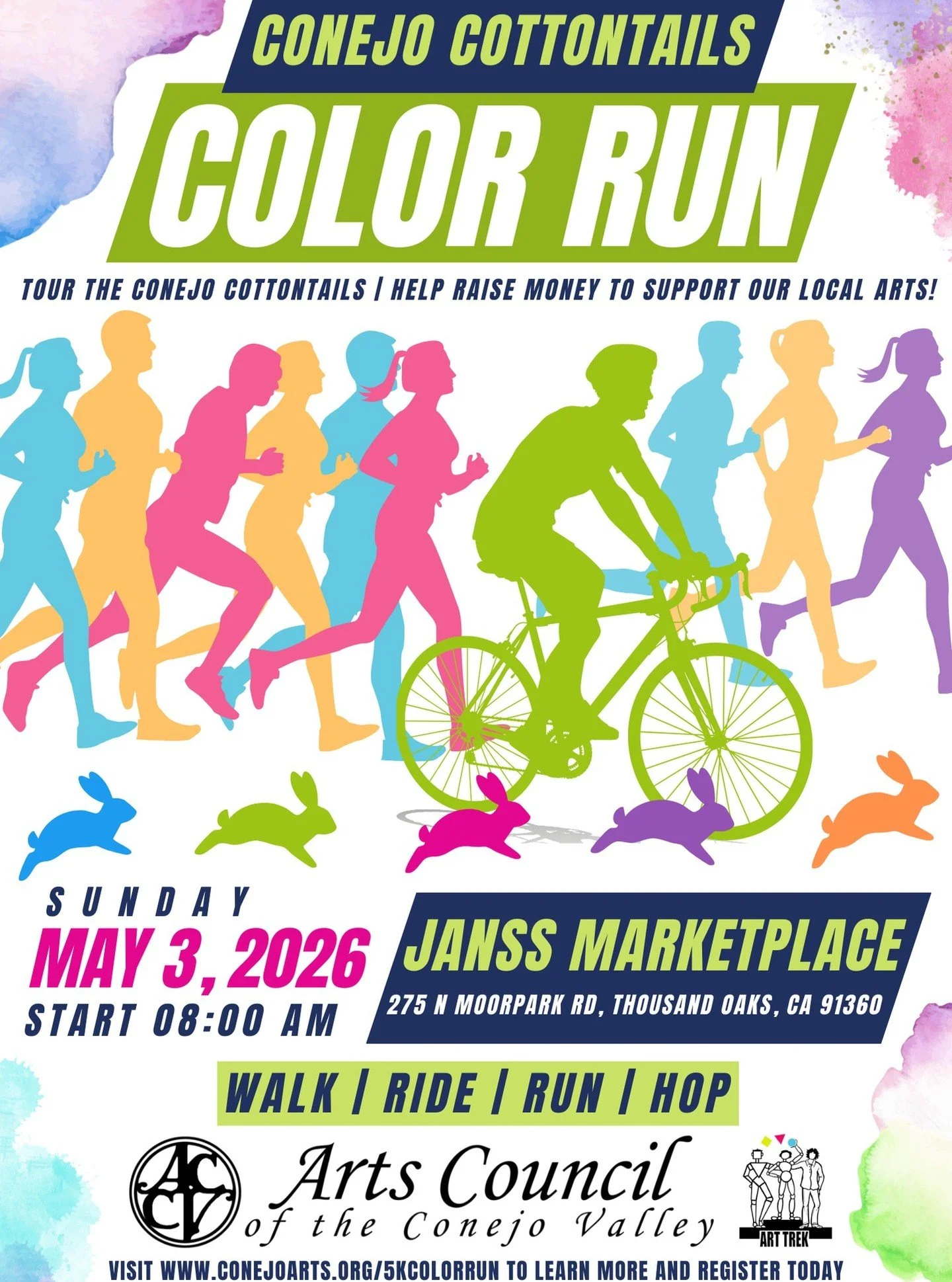 🐰 Mark your calendars for May 3rd, 2026 and join us for the Conejo Cottontails 5K Color Run! @artscouncilofcv www.conejoarts.org

🎨 Walk | Ride | Run | Hop; tour the Conejo Cottontails and help raise funds to support our local arts!

🐇 Visit www.c