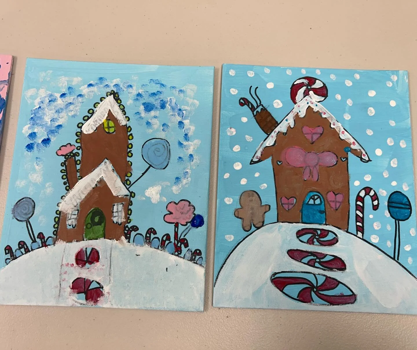 Awesome projects from our first day of Winter Art Camp! Our morning and afternoon campers had a blast making gingerbread house paintings, winter shadow boxes, and more! 

Click the link in our bio to register for camp today! Tomorrow&rsquo;s morning 