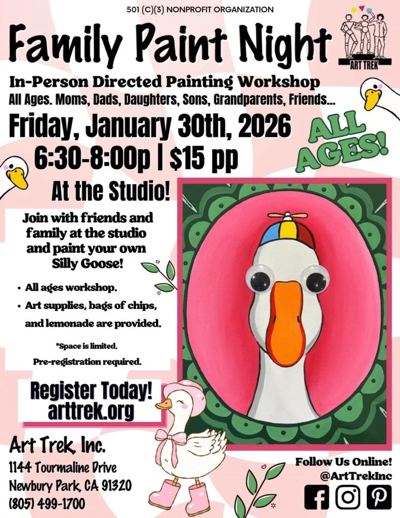 Family Night returns for 2026! Gather at the studio with friends and family on Friday, January 30th. Paint your own Silly Goose portrait and enjoy a relaxing evening at our studio-- fun for all ages! 🌸

Register online today! Click the link in our b