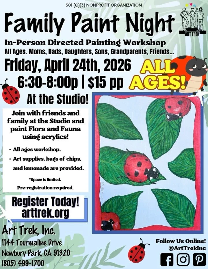 Gather at the Studio NEXT FRIDAY, April. 24th, for Family Paint Night! Paint Flora and Fauna on canvas using acrylics&mdash; fun for all ages to do! 🐞 Invite friends and family and fill your home with gorgeous artwork made by YOU! ❤️

Register onlin