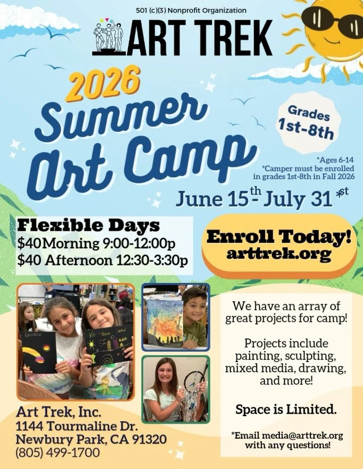 Can you believe we&rsquo;re one month away from Summer Art Camp 2026? 🌞🎨 Enroll your child TODAY for our biggest day camp at the Art Trek Studio&mdash; open to campers Grades 1st-8th in Fall 2026! Link in our bio.

🌼 Register by the day! Select yo