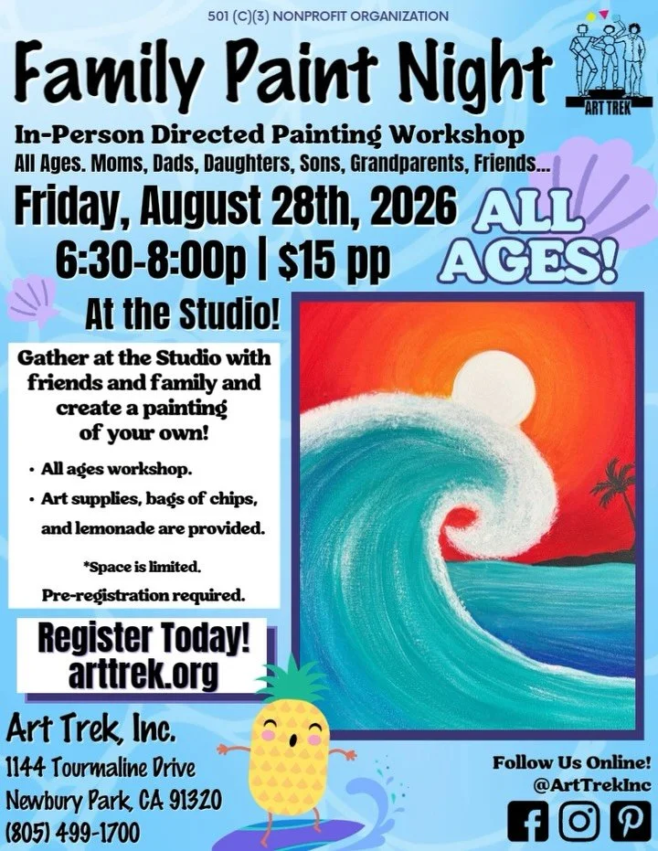 Gather at the Studio on August 28th for Family Paint Night! All ages are welcome to create with us at our monthly directed painting workshop! Online registration required&mdash; Link in our bio!

Invite friends and family for an evening at the Art Tr