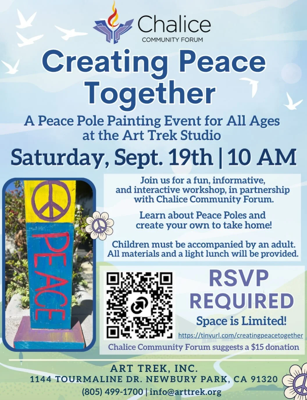 Hosted by Chalice Community Forum, RSVP today and gather for a fun, informative, and interactive workshop where you will create your own Peace Pole! ☮️🎨

Register at https://tinyurl.com/creatingpeacetogether &mdash; Link in bio. SPACE IS LIMITED!

&