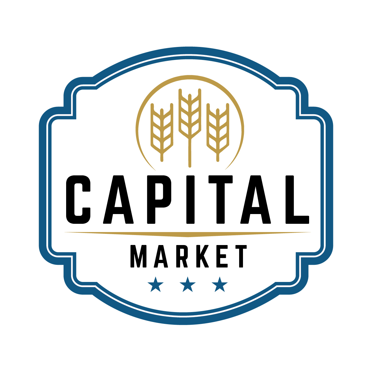  Logo for  Capital Market , a small market space inside an existing café that sells assorted dry goods, for use on signage and packaging. 