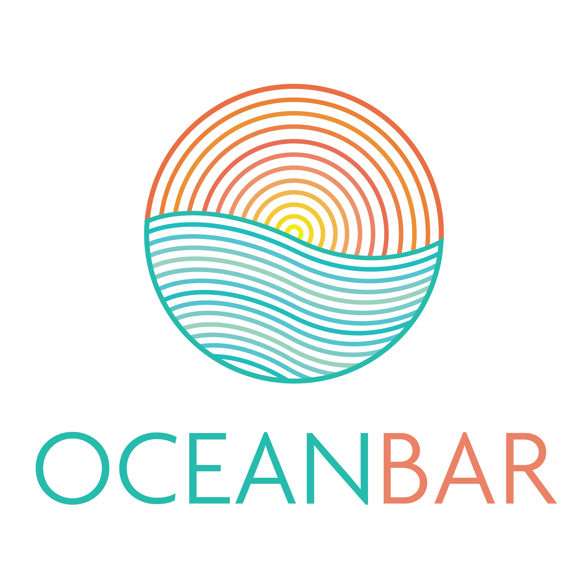  Logo for  Ocean Bar , a small resort bar inviting guests to sip a glass of wine and watch the ocean waves. 