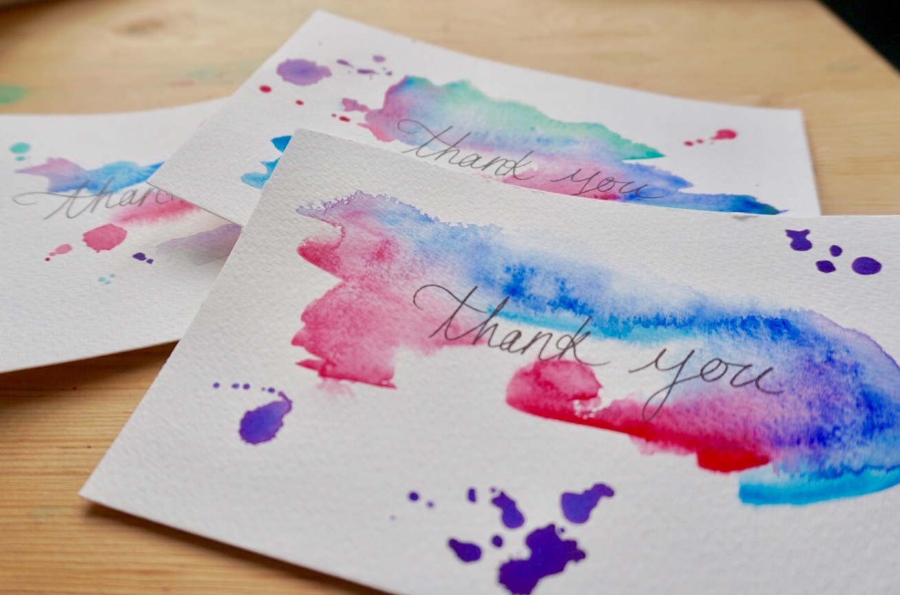 140lb paper, and random watercolour splattering for an effortless, colourful look.