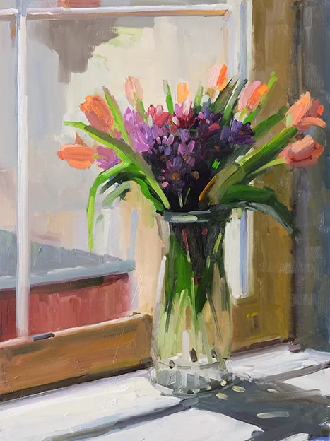 Tulips and Mums in the Window