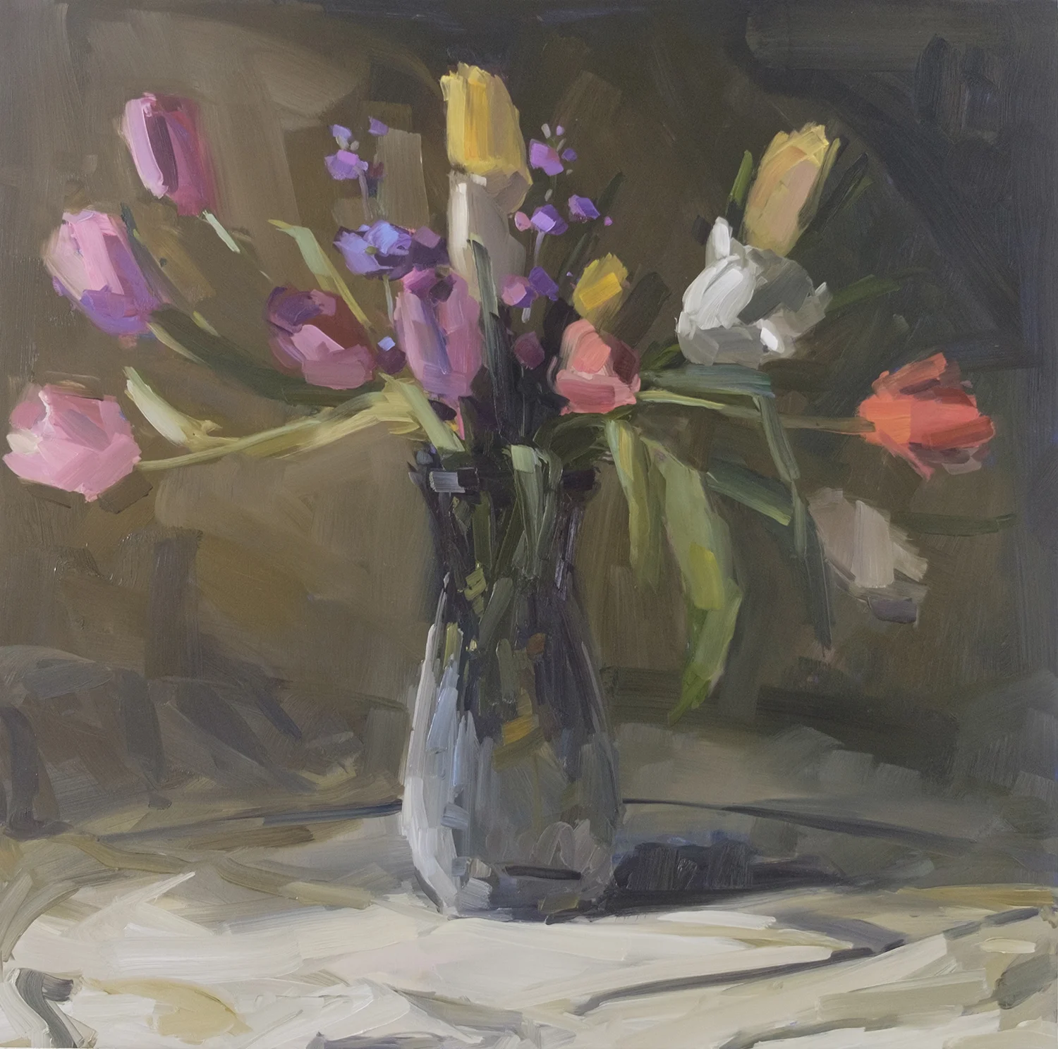 Big Bunch of Tulips, 30 x 30, oil on panel.