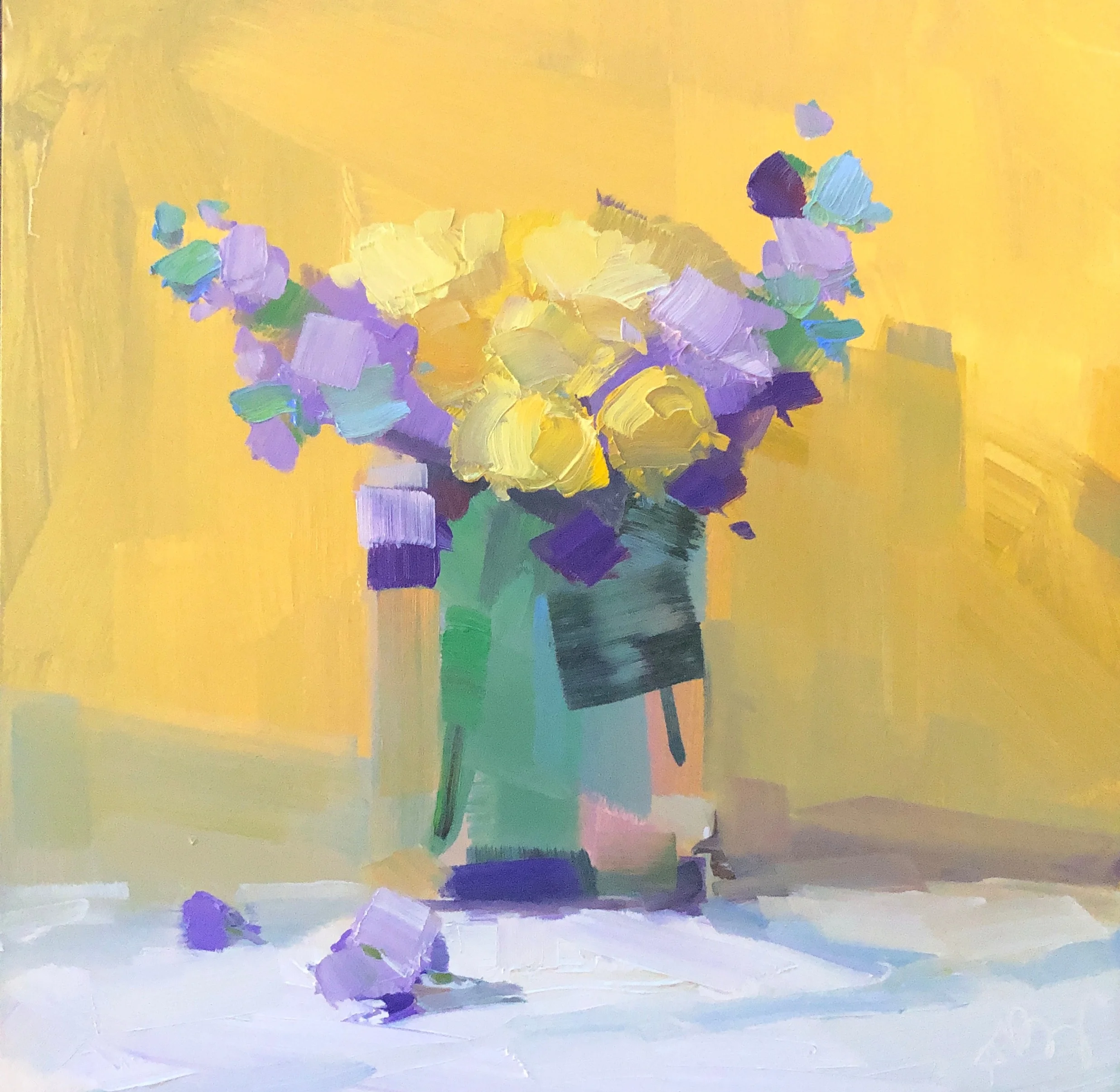 Purple and Yellow IV, 8 x 8, oil on panel.