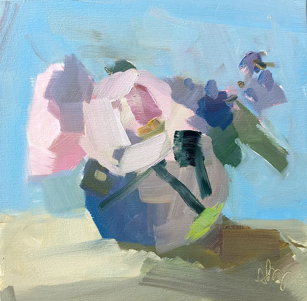 Peonies and Lilacs, 8 x 8, oil on panel.